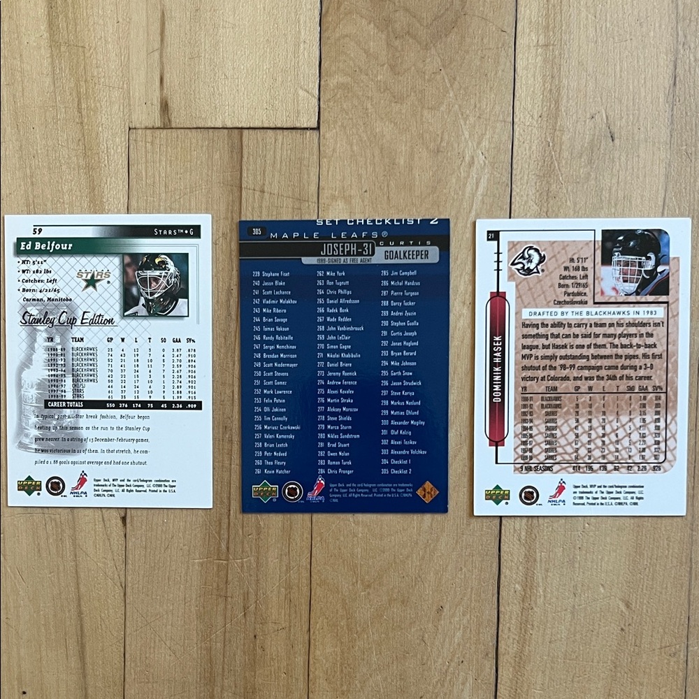 Retired NHL Goalies Hockey Trading Cards Trio Set - Picture 2 of 2